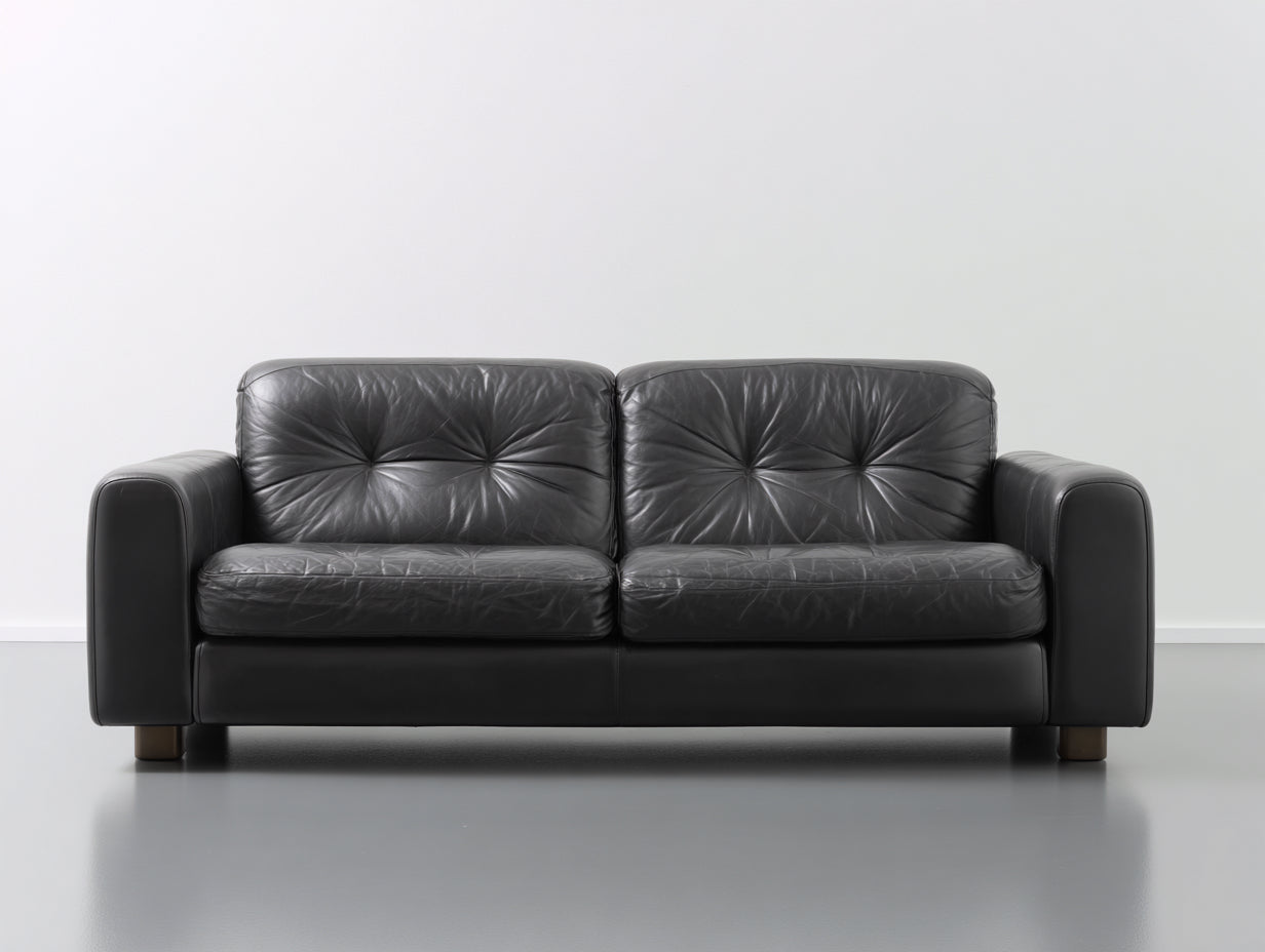 Sofá de 2 plazas tapizado en cuero sintético 180x85x85 cm - Color negro - Diseño moderno para salón