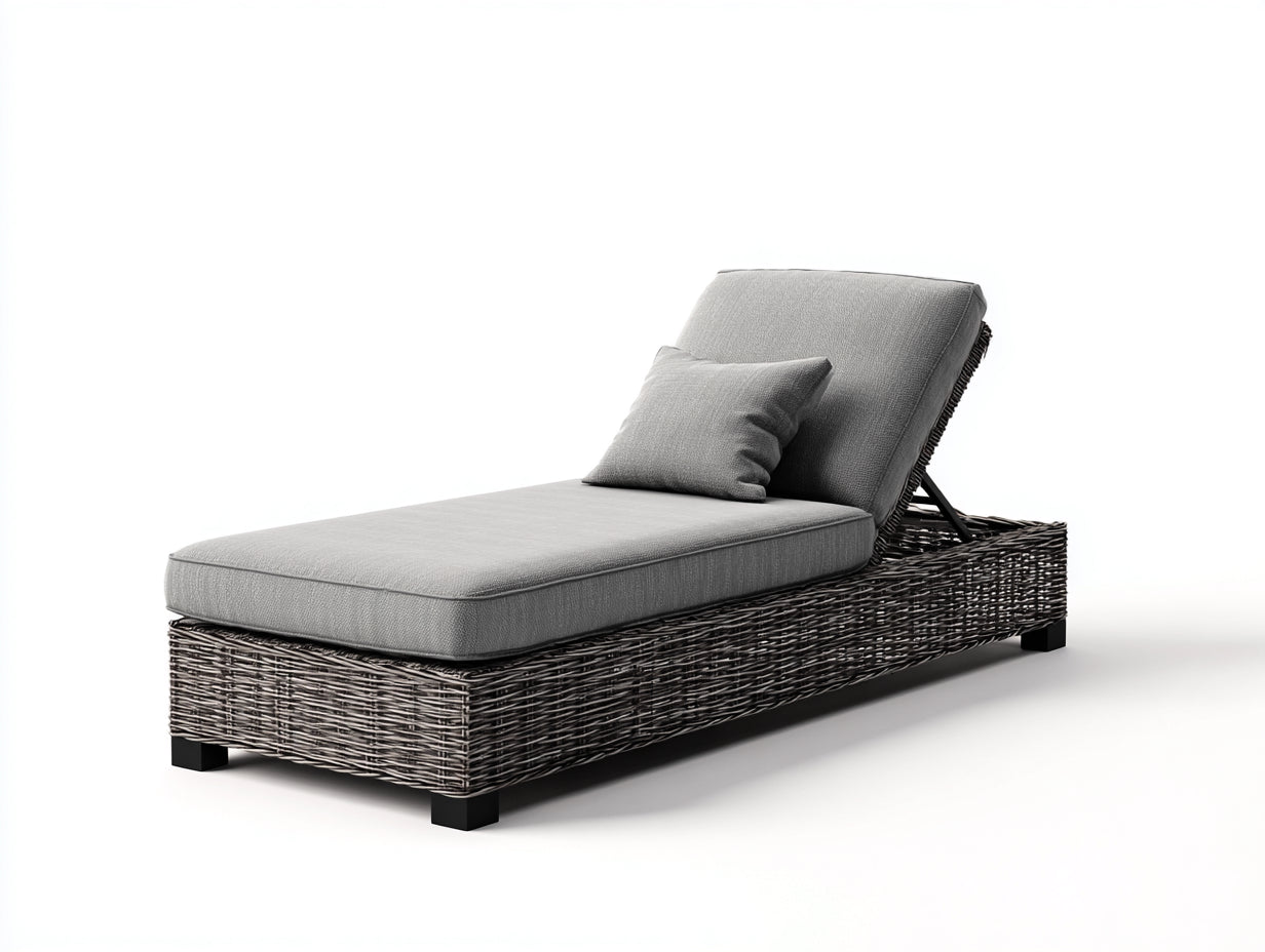 Tumbona de exterior de ratán sintético con respaldo reclinable 200x70x35 cm - Color gris - Diseño moderno para jardín