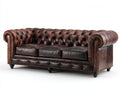 Sofás 3 plazas cuero 220x90x80 cm - marrón oscuro - sofá de salón con diseño clásico capitoné