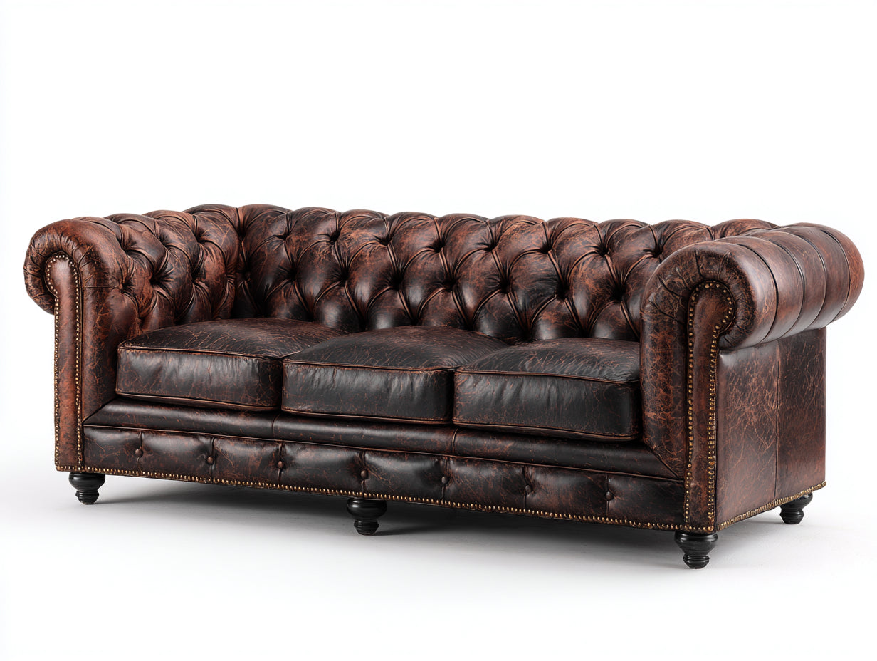 Sofás 3 plazas cuero 220x90x80 cm - marrón oscuro - sofá de salón con diseño clásico capitoné