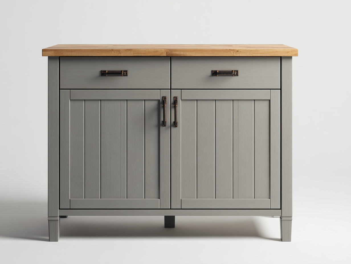 Aparador de madera 120x40x85 cm - Color gris y natural - Diseño clásico para salón