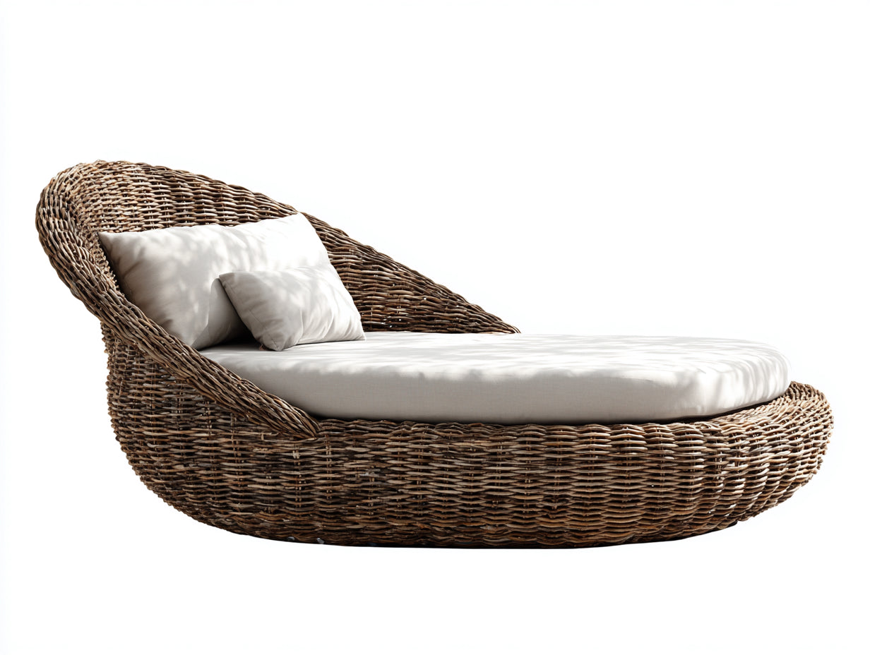 Tumbona de jardín de ratán sintético 200x80x75 cm - Color marrón y blanco - Diseño natural para exterior