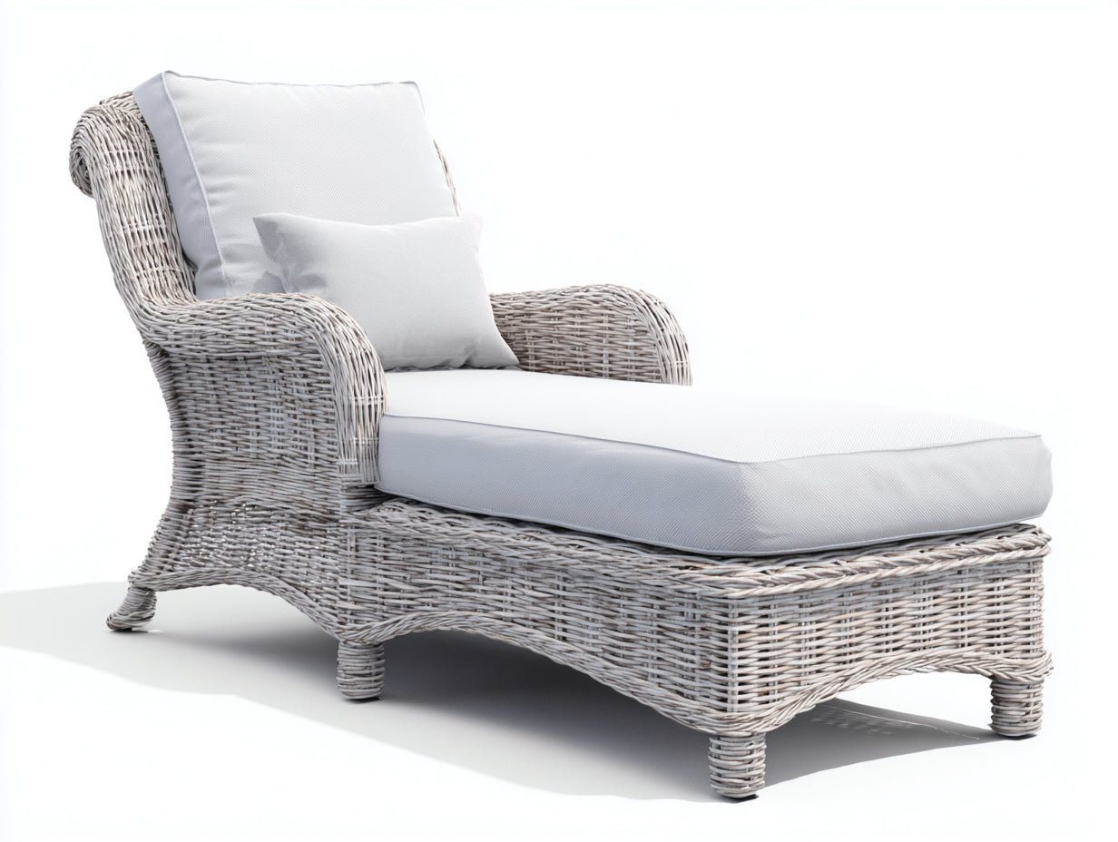 Tumbona de exterior de ratán sintético blanco con cojín acolchado 200x75x80 cm diseño elegante