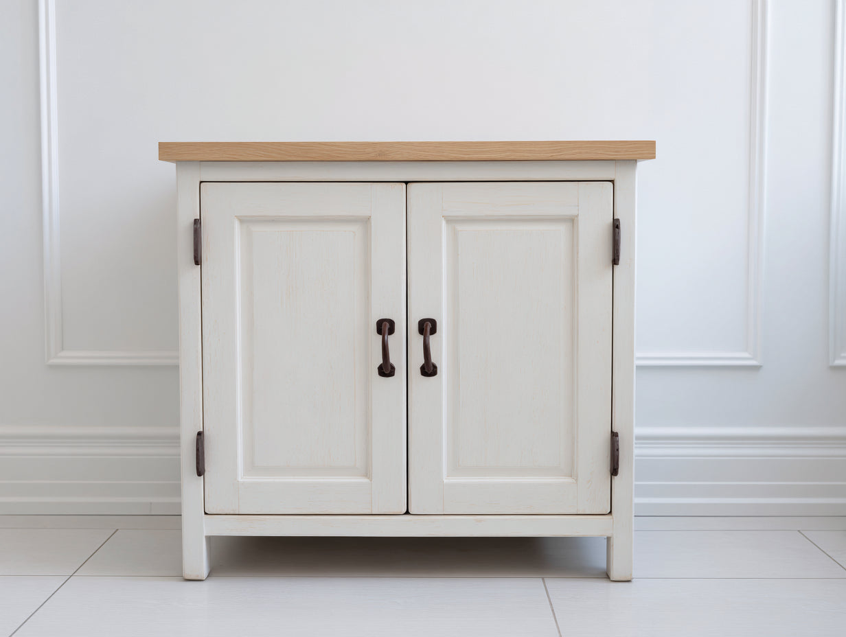 Aparador de madera con 2 puertas 100x40x85 cm - Color blanco y natural - Diseño clásico para salón y comedor