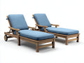 Tumbonas de exterior de madera con cojines azules ajustables 210x70x85 cm estilo moderno
