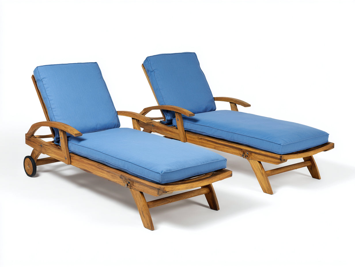 Tumbonas madera 190x65x80 cm - azul y marrón natural - tumbona de exterior con respaldo ajustable