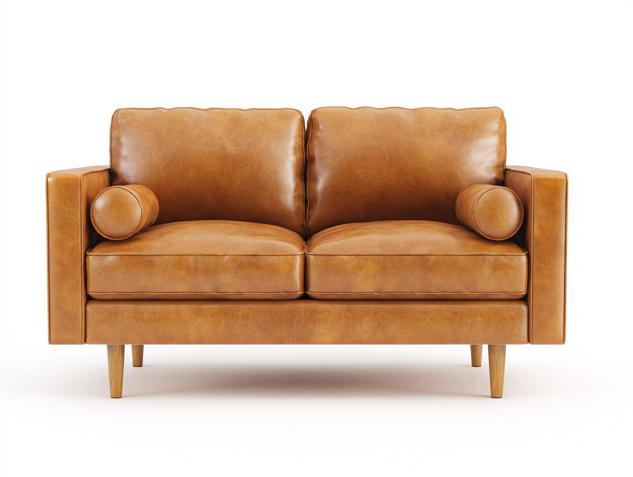 Sofá 2 plazas de cuero sintético 190x85x80 cm - color marrón claro - diseño moderno para salón