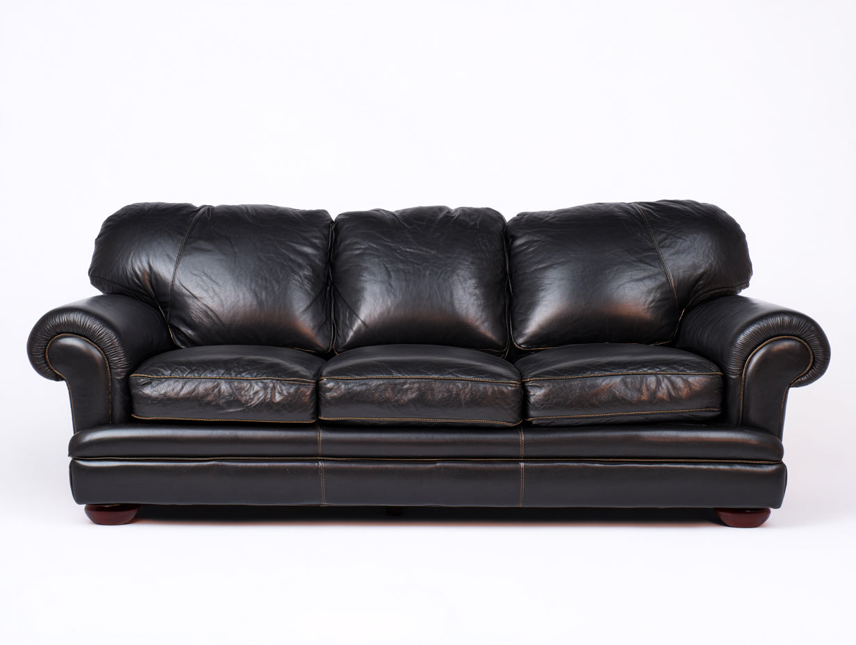 Sofá de 3 plazas de cuero 240x95x85 cm - Color negro - Diseño clásico elegante para salón