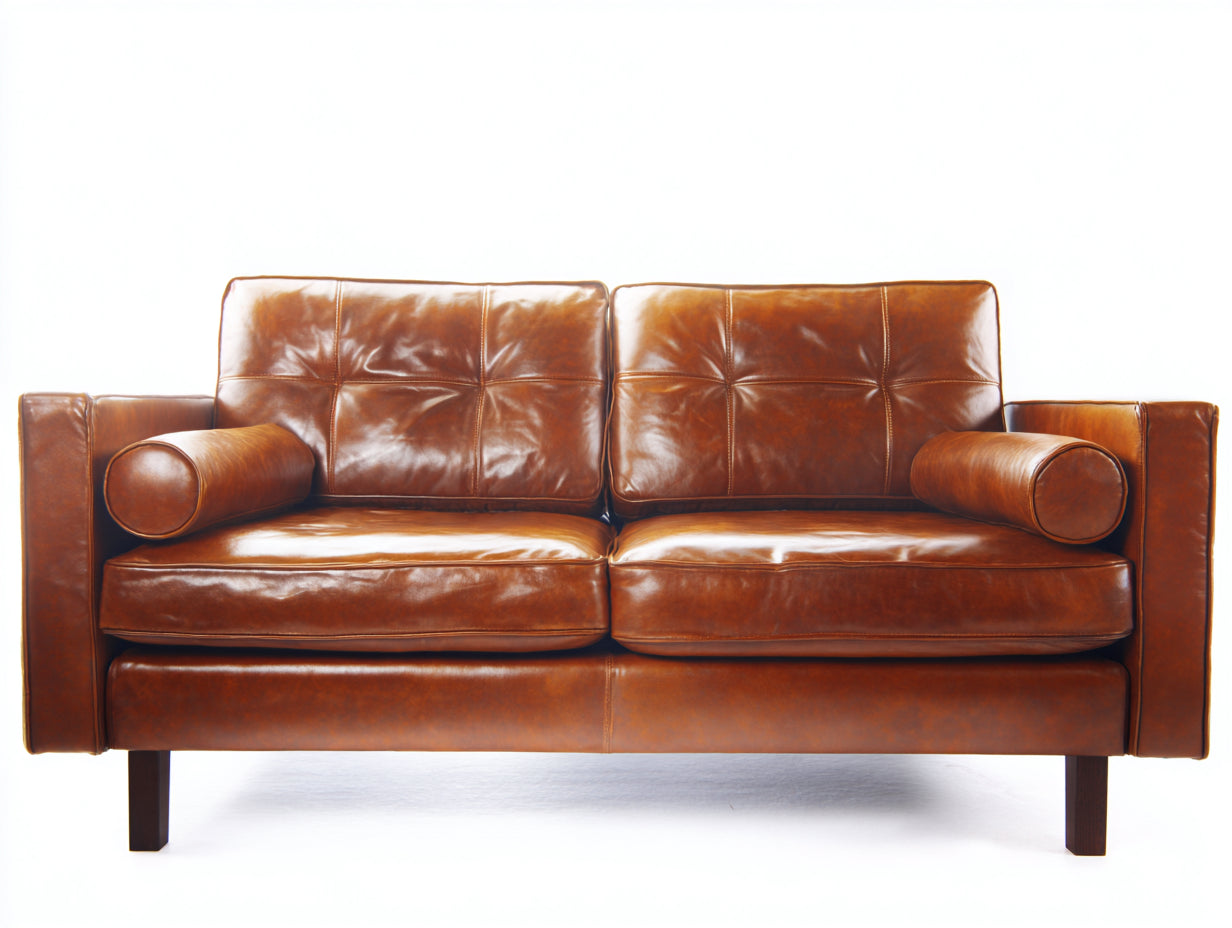 Sofá de 2 plazas tapizado en cuero sintético 220x95x85 cm - Color marrón - Diseño clásico moderno para salón
