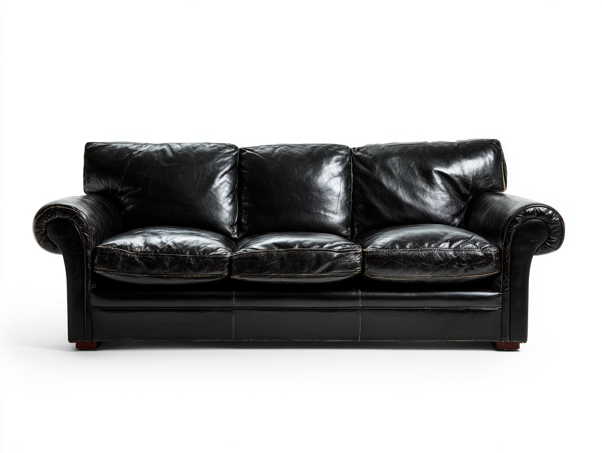 Sofá 3 plazas de cuero sintético 240x95x85 cm - color negro - diseño clásico para salón