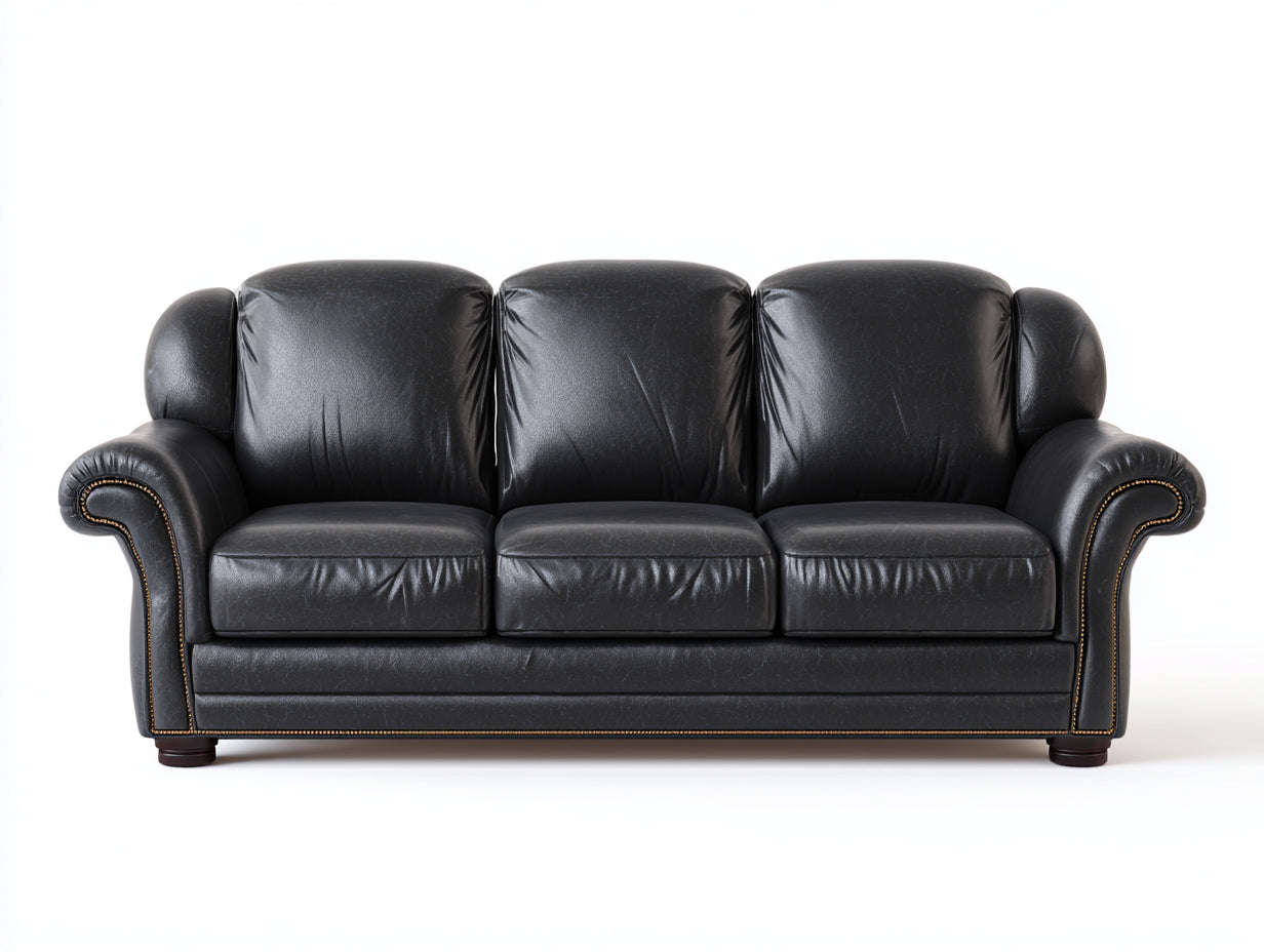Sofá de 3 plazas de cuero 245x95x90 cm - Color negro - Diseño clásico elegante para salón