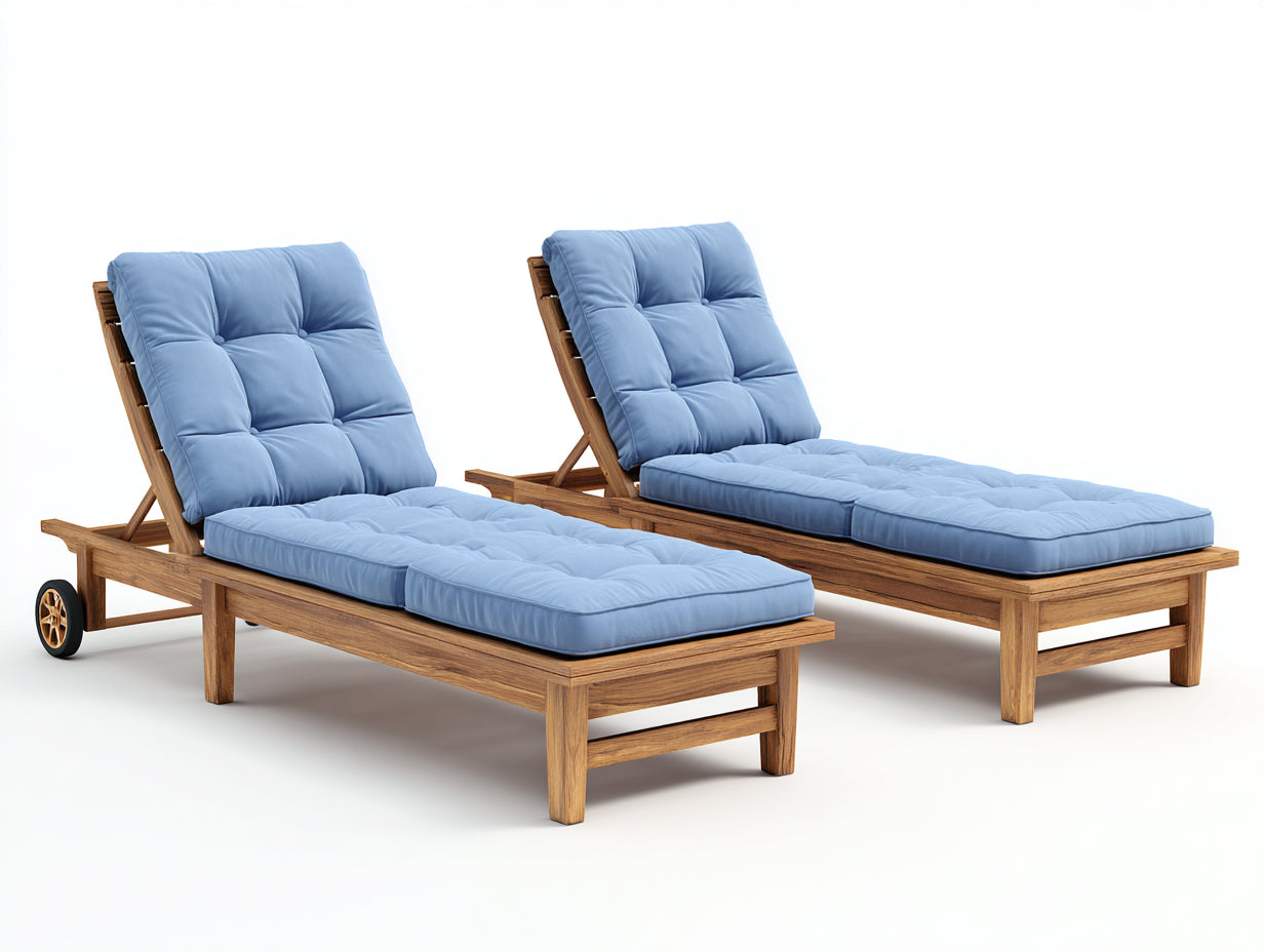 Tumbonas de jardín de madera 200x70x85 cm - Color natural y azul - Diseño ajustable para exterior