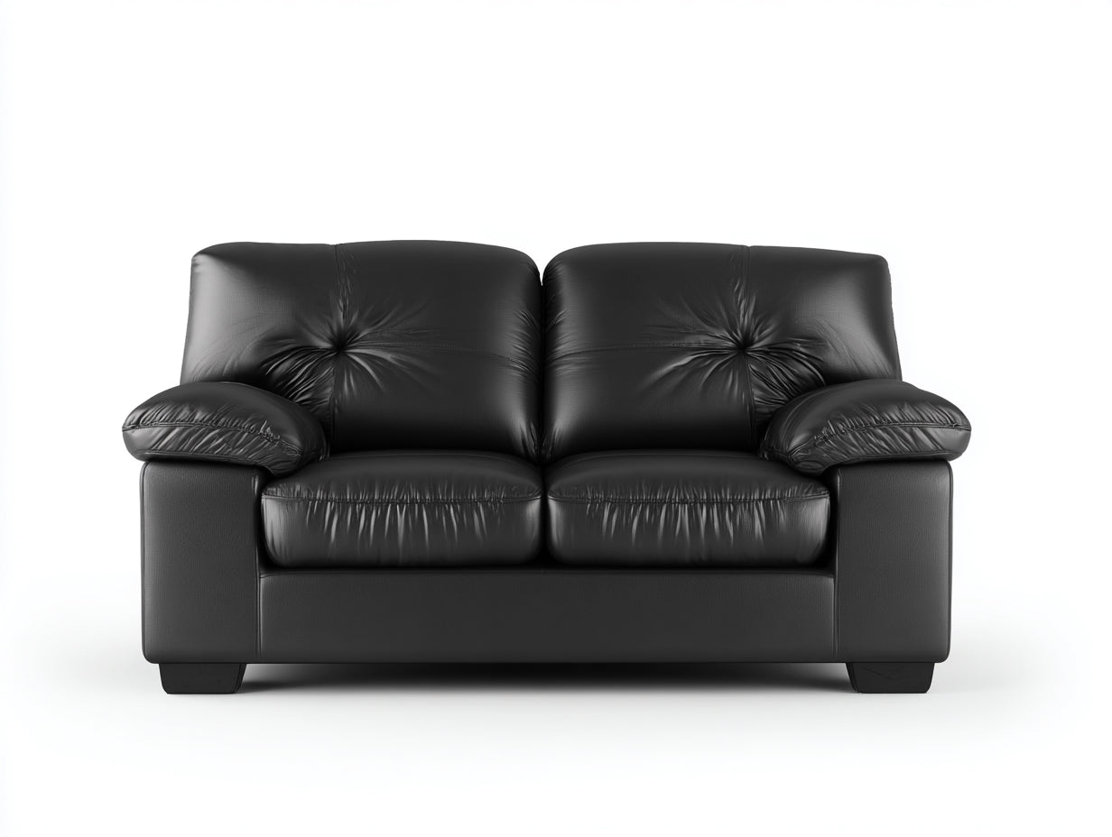 Sofás 2 plazas de piel sintética negra con respaldo acolchado 180x90x85 cm estilo moderno