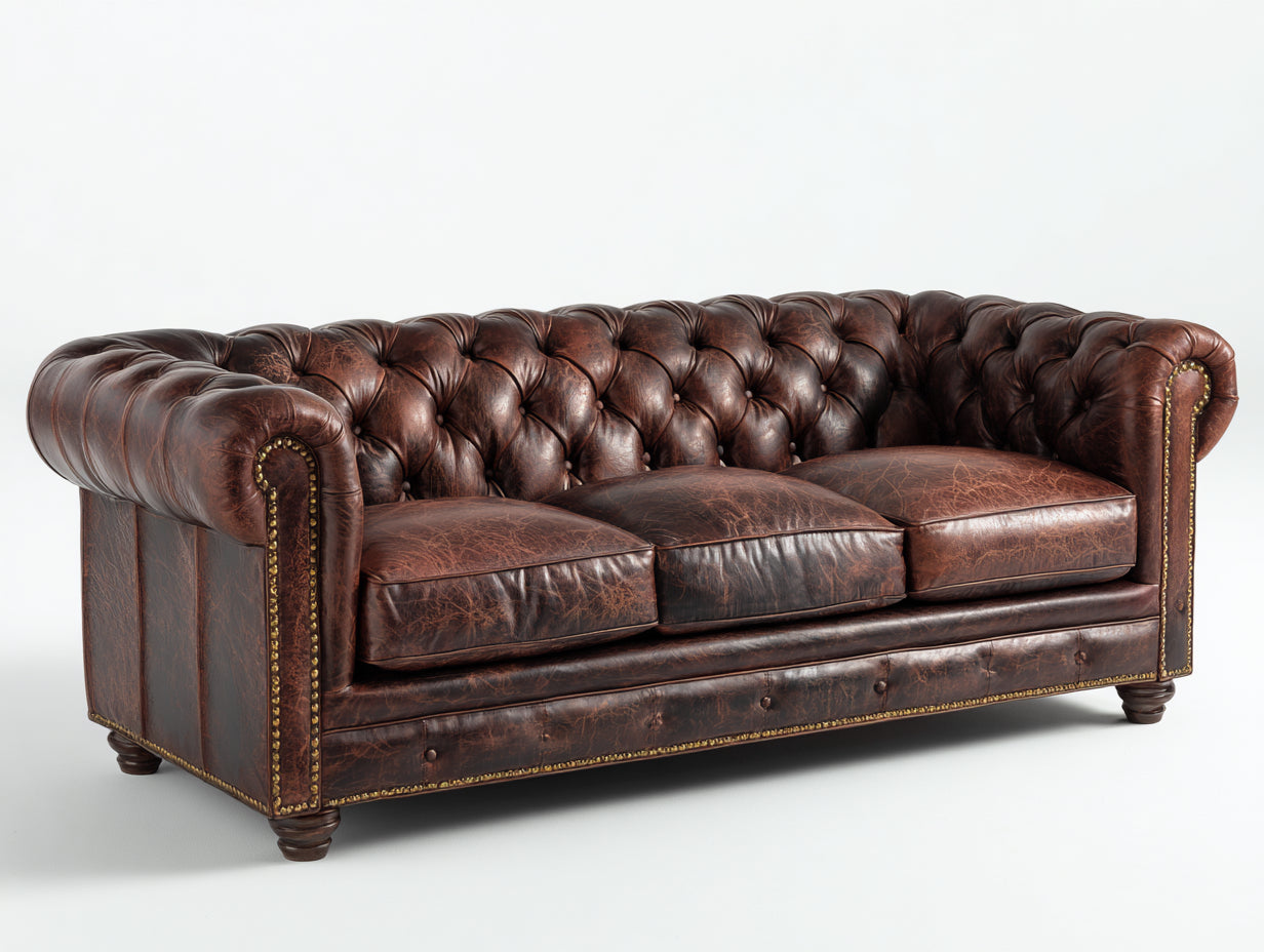 Sofá de 3 plazas de cuero 250x100x85 cm - Color marrón - Diseño Chesterfield clásico para salón