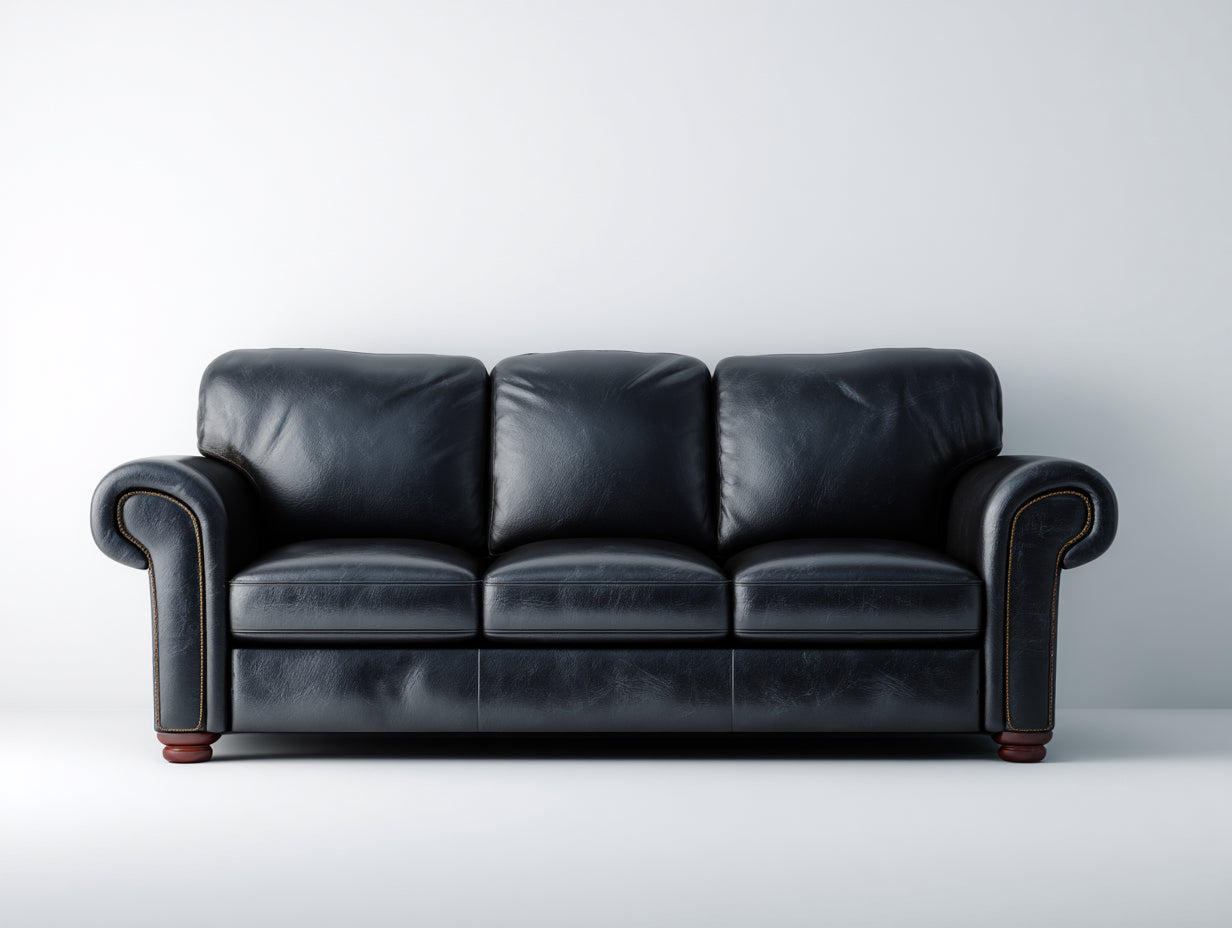 Sofá de 3 plazas de cuero 230x95x90 cm - Color negro - Diseño clásico elegante para salón
