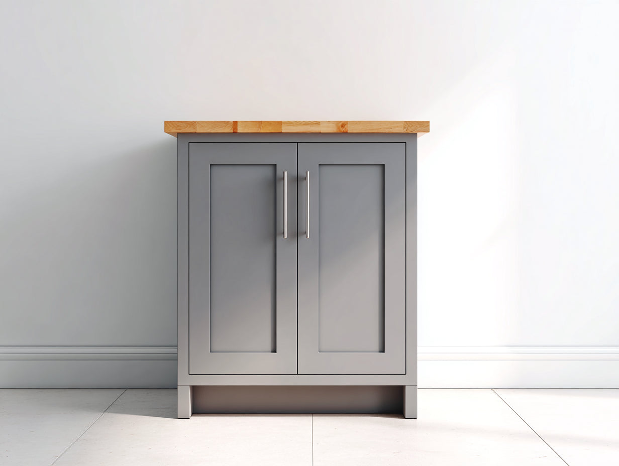 Aparador moderno gris y madera natural 100x40x85 cm con 2 puertas