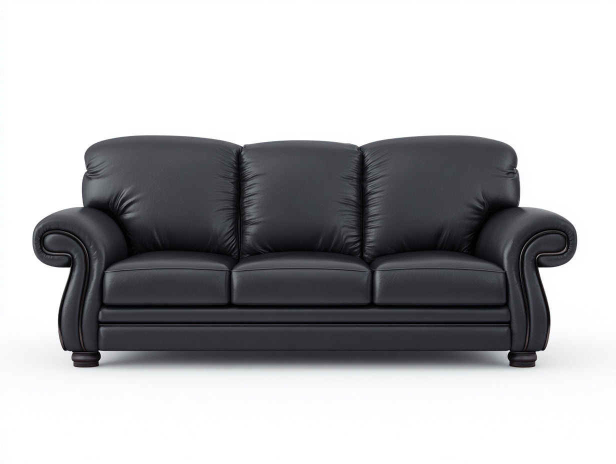 Sofás 3 plazas cuero 230x95x85 cm - negro - sofá de salón con diseño clásico elegante