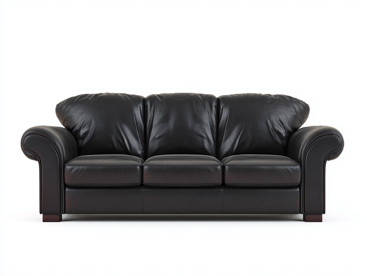 Sofá de 3 plazas tapizado en cuero sintético 250x95x85 cm - Color negro - Diseño clásico moderno para salón