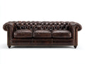 Sofá de 3 plazas tapizado en cuero sintético 240x90x80 cm - Color marrón oscuro - Diseño clásico Chesterfield para salón