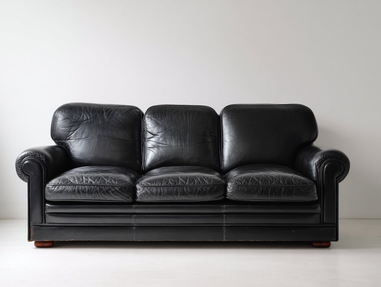 Sofá 3 plazas de cuero sintético 230x90x85 cm - color negro - diseño clásico para salón
