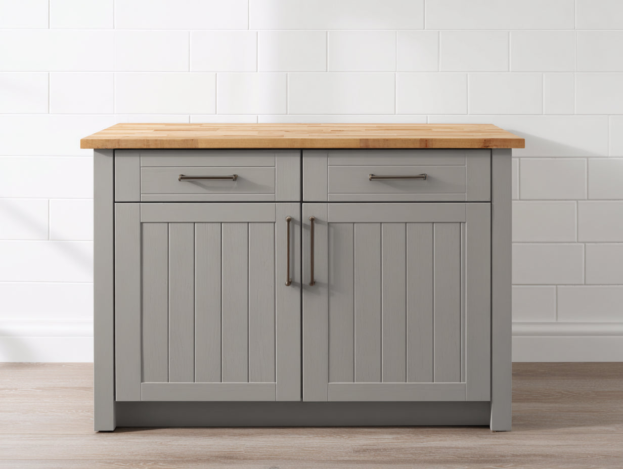 Aparador de madera con 2 puertas y 2 cajones 120x40x85 cm - Color gris y natural - Diseño clásico para salón