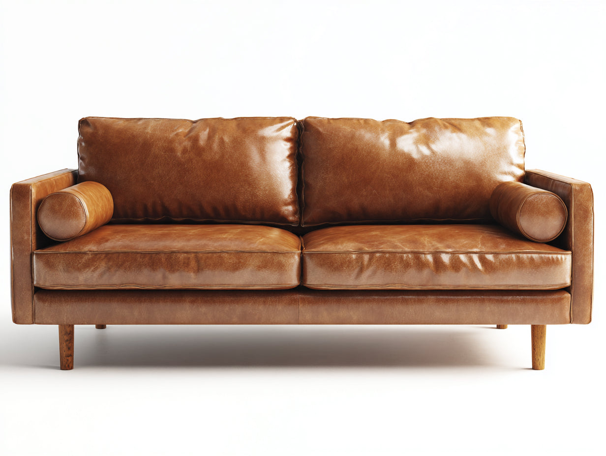 Sofá de 2 plazas de cuero 210x90x85 cm - Color marrón - Diseño moderno elegante para salón