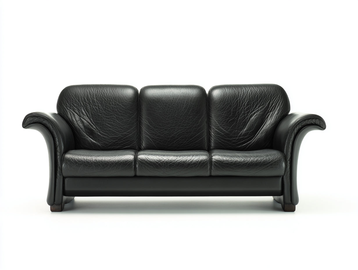 Sofá 3 plazas de cuero sintético 230x90x85 cm - color negro - diseño clásico para salón