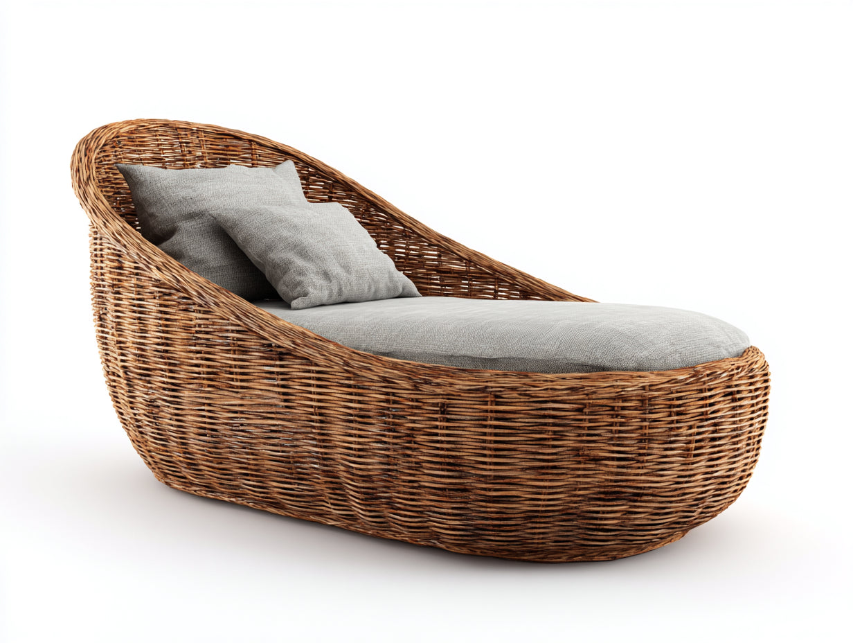 Tumbona de jardín de ratán sintético 190x80x75 cm - color marrón y gris - diseño natural para exterior