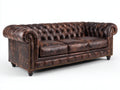 Sofá 3 plazas de cuero sintético 240x95x85 cm - color marrón oscuro - diseño clásico para salón