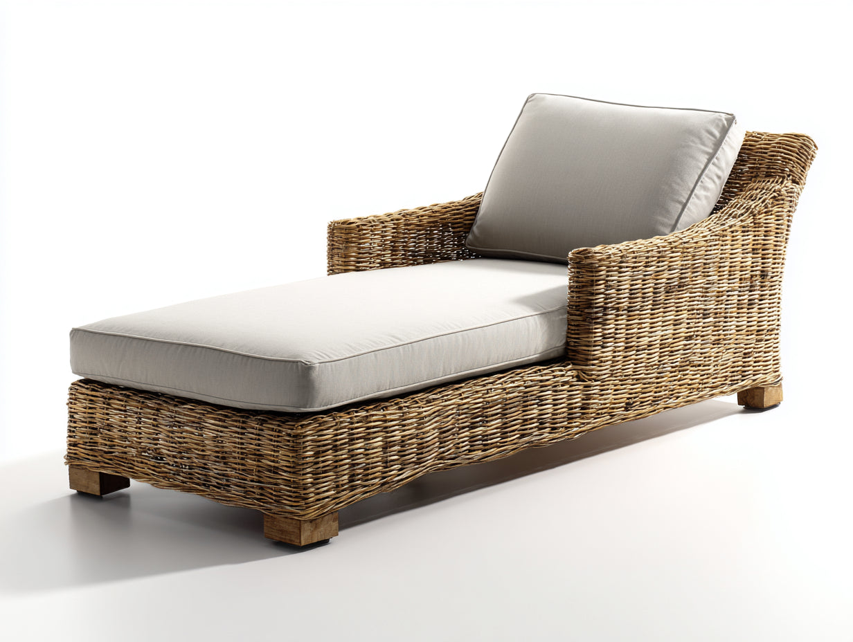 Tumbona de jardín de ratán sintético 200x75x70 cm - color natural y beige - diseño moderno para exterior